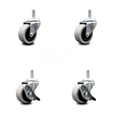 Service Caster 2 Inch Thermoplastic Wheel 12mm Threaded Stem Caster Set with 2 Brakes SCC SCC-TS05S210-TPRS-M1215-2-SLB-2